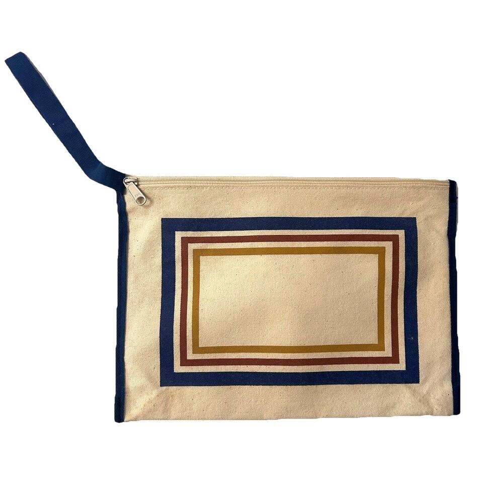Vintage Retro Canvas Clutch Pouch Geometric Print Minimalist Zip Bag